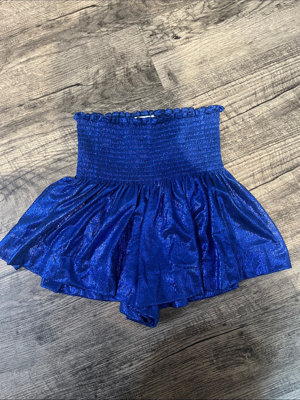 Queen of Sparkles Shimmery Royal Blue Smocked Bandeau Skirted Shorts